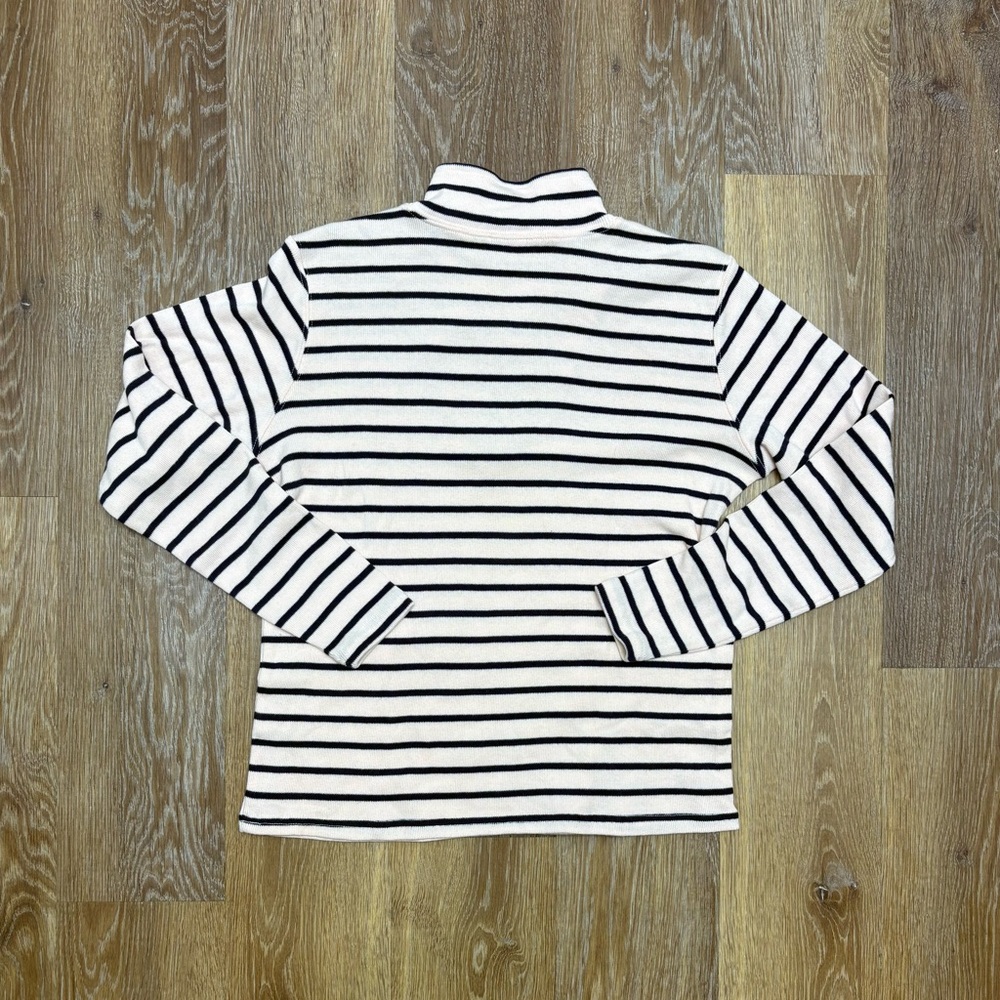 L.L. Bean Cream and Black Striped Quarter-Zip Sweatshirt - Picture 2 of 4